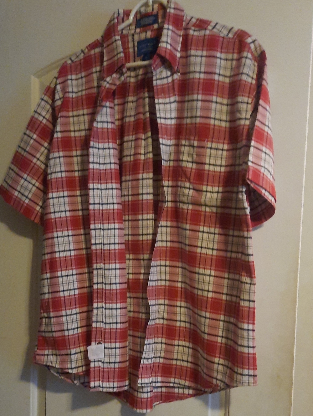Towncraft Red and White Plaid Short-Sleeve Button-Down Shirt